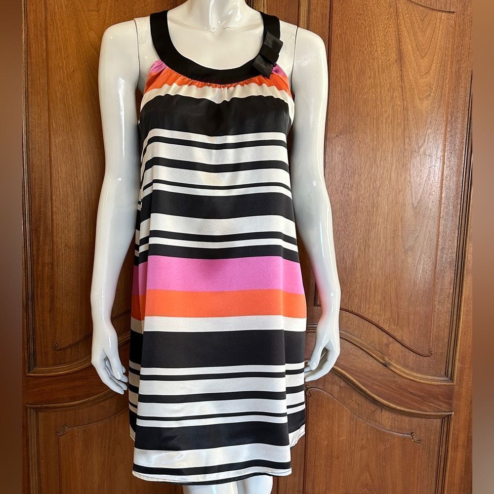BCBGMaxAzaria Dress Pink & Black Striped Shift Dress Size 4 • NEW WITH TAGS